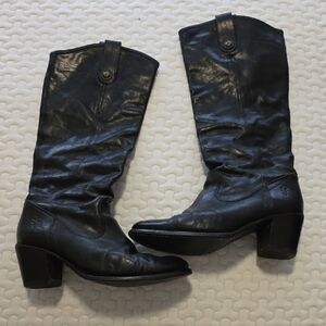 Frye Black Leather Heeled Boots